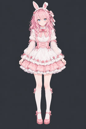 Pink Rabbit, full outfit view